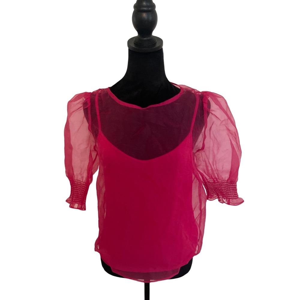 House of Harlow 1960 Sheer Puff Sleeve‎ Organza Top Small Pink BarbieCore